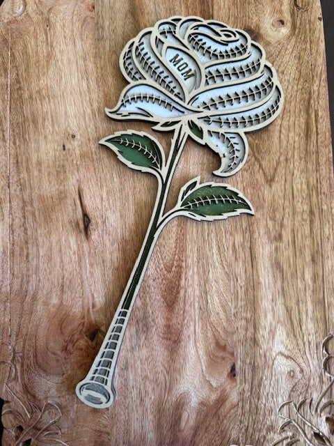 Baseball or Softball Wooden Rose | Personalized Sports Flower | Custom Mom, Number, or Year | Coach Engraved Keepsake Gift