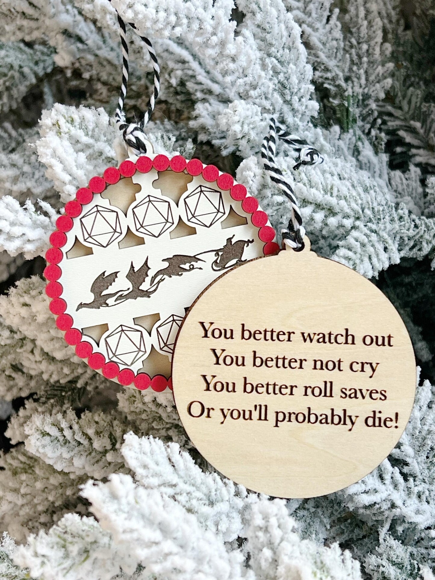 Personalized Dragon Sleigh DND D20 Dice Game Merry Christmas Ornament