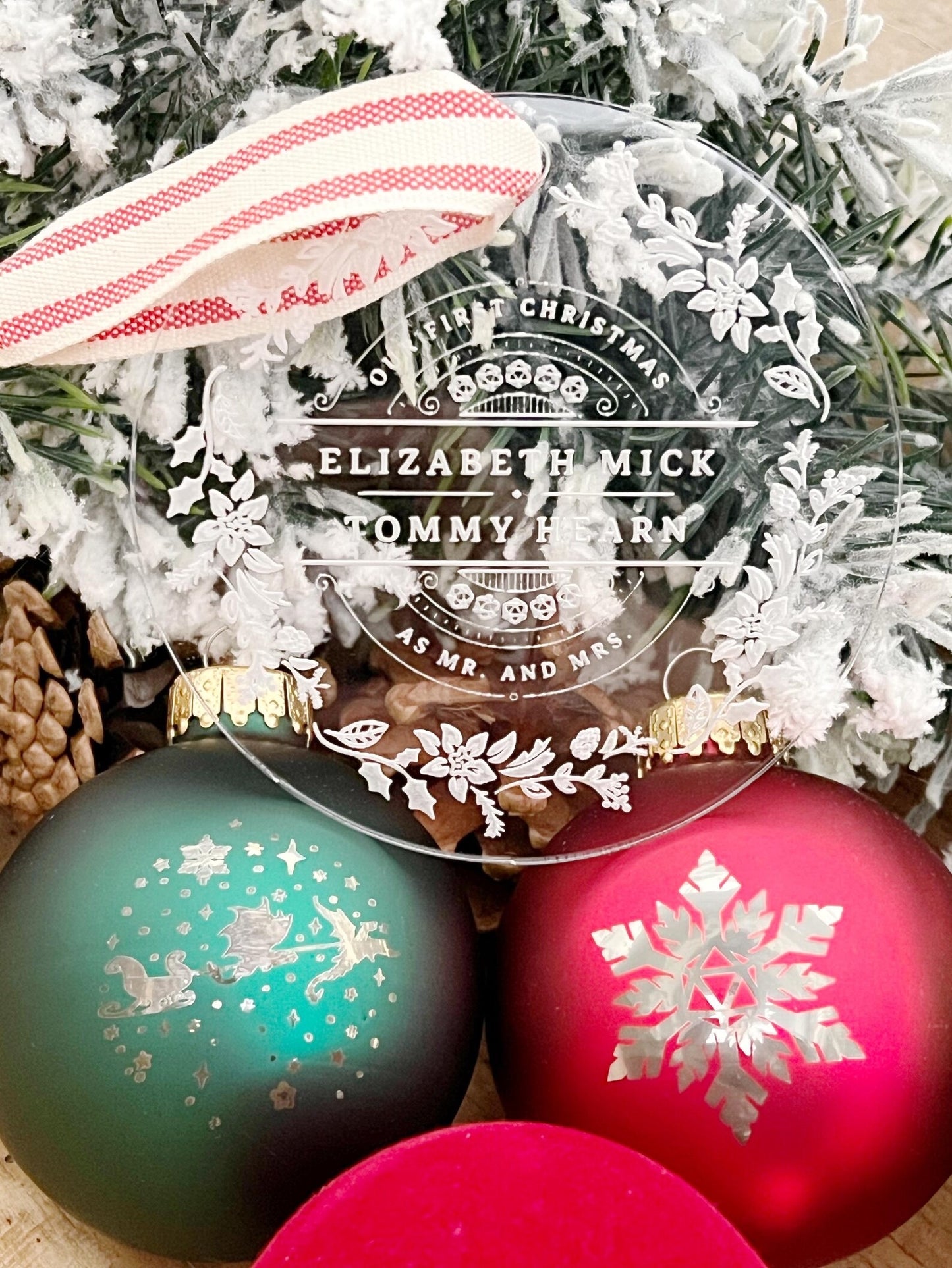 Personalized First Christmas as Mr and Mrs DND D20 Dice Game Christmas Ornament Critmas Nerd Couple Engaged Together