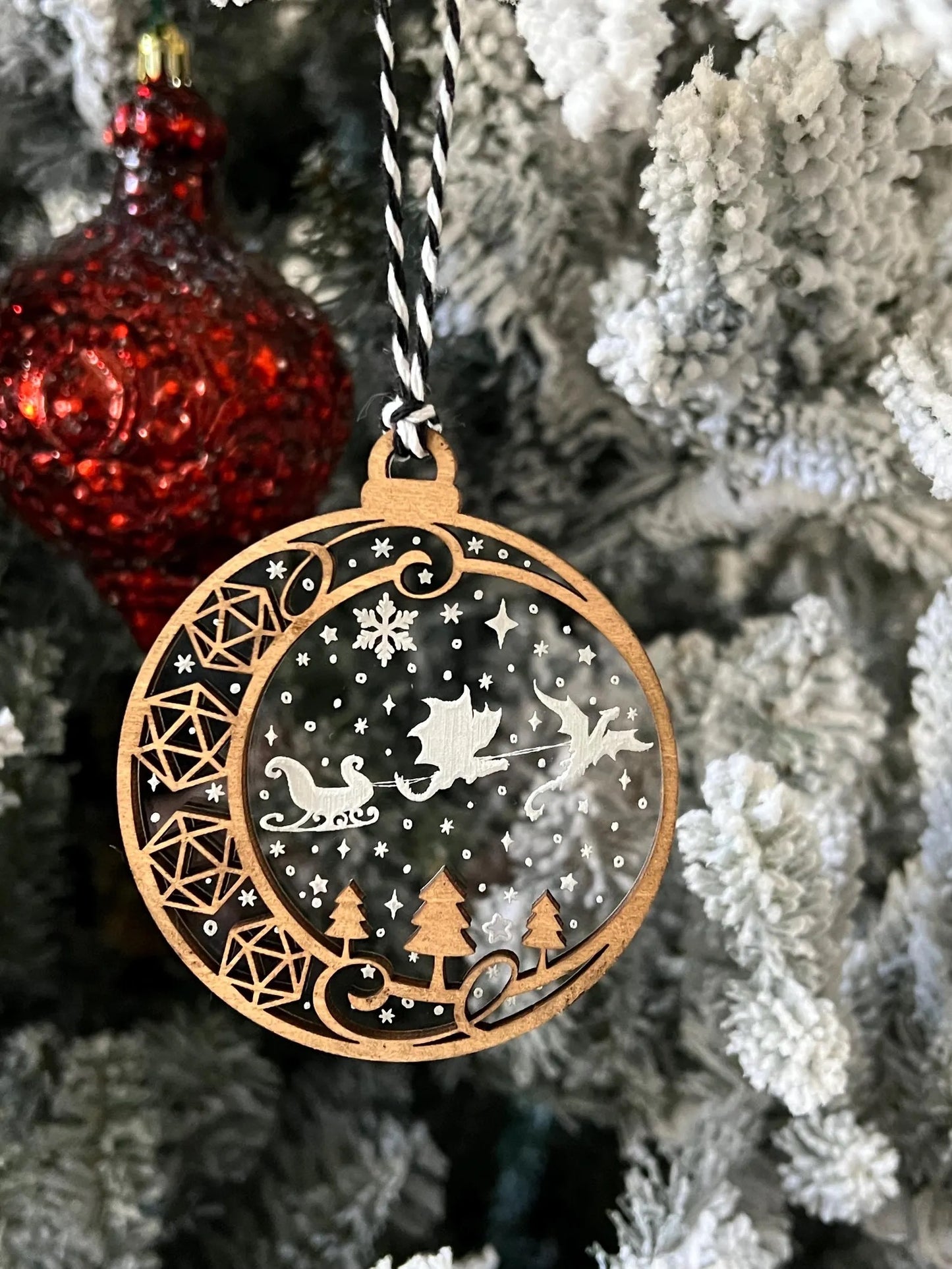 Clear Dragon Sleigh D20 DND Dice Game Christmas Ornament