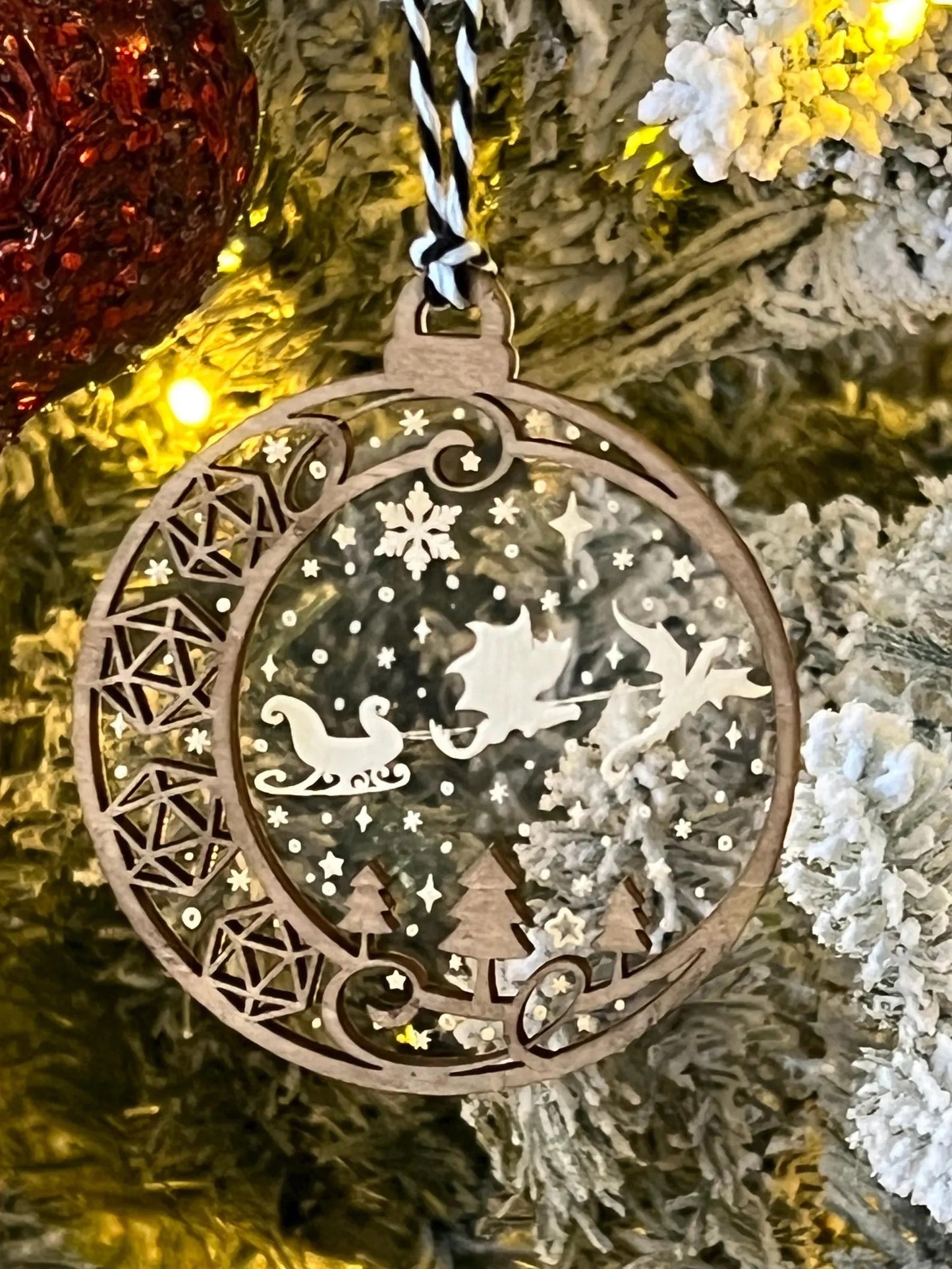 Clear Dragon Sleigh D20 DND Dice Game Christmas Ornament