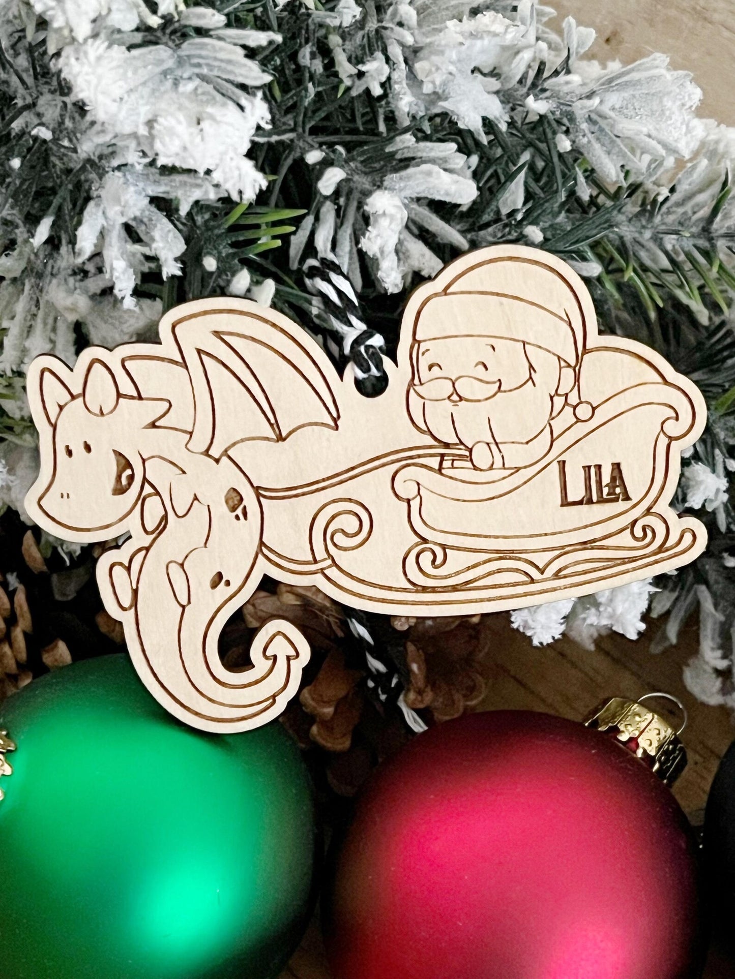 Personalized Dragon Sleigh Stocking Tag Christmas Ornament RPG DND