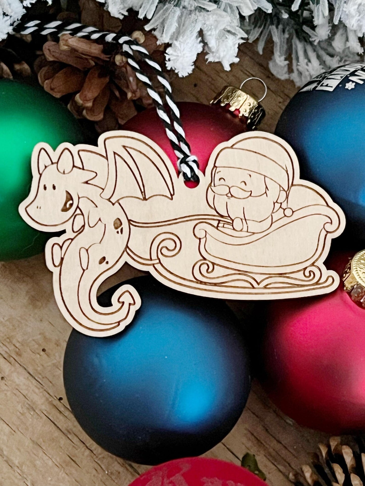 Personalized Dragon Sleigh Stocking Tag Christmas Ornament RPG DND