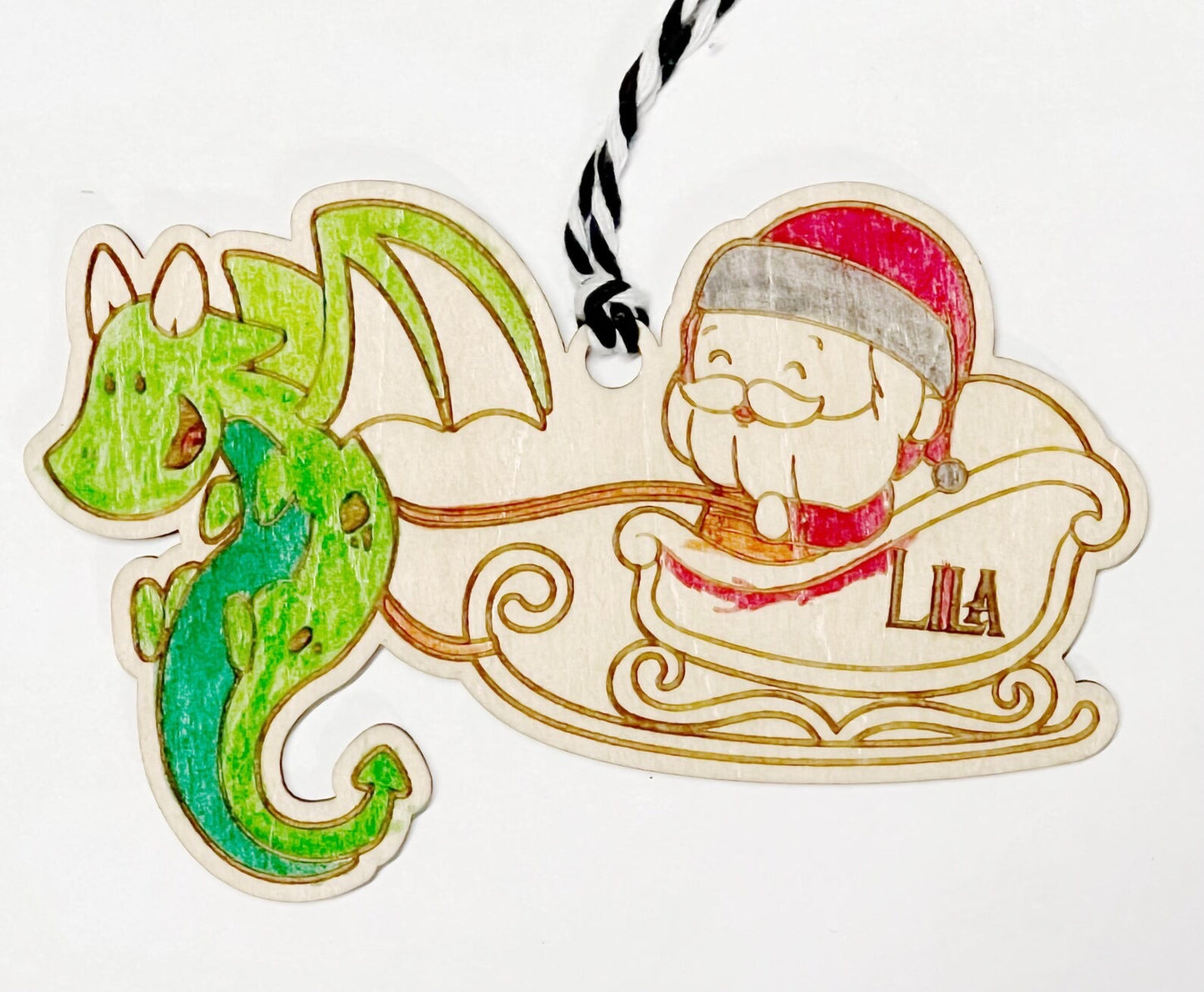 Personalized Dragon Sleigh Stocking Tag Christmas Ornament RPG DND