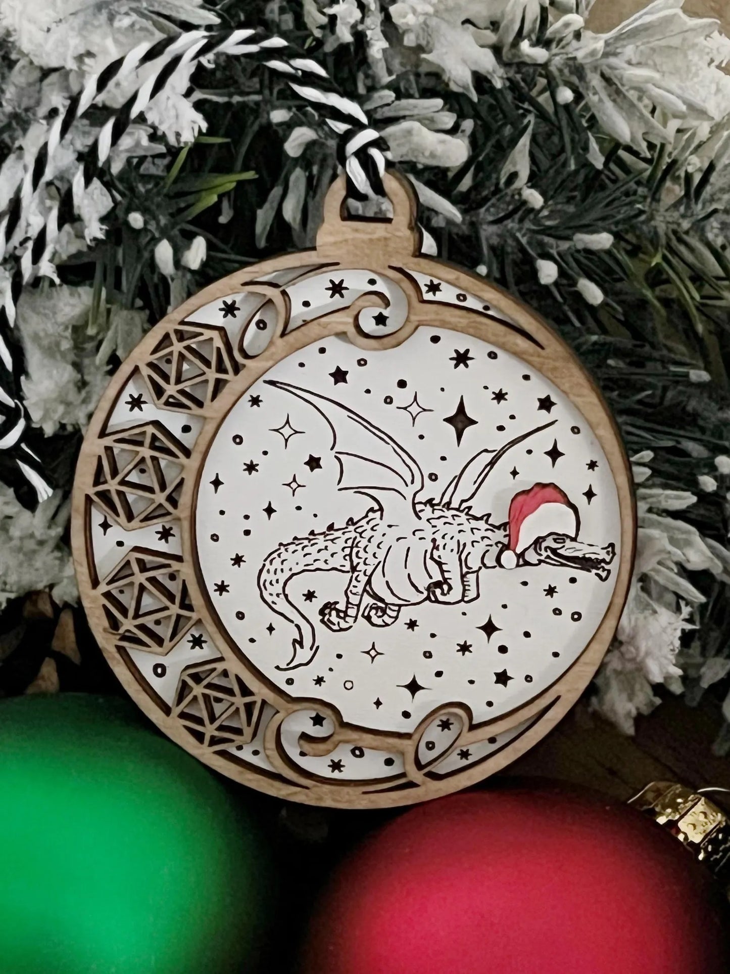 Derpy Dragon-themed D20 RPG Dice Game Ornament: Perfect for Christmas & Easter Baskets Tags