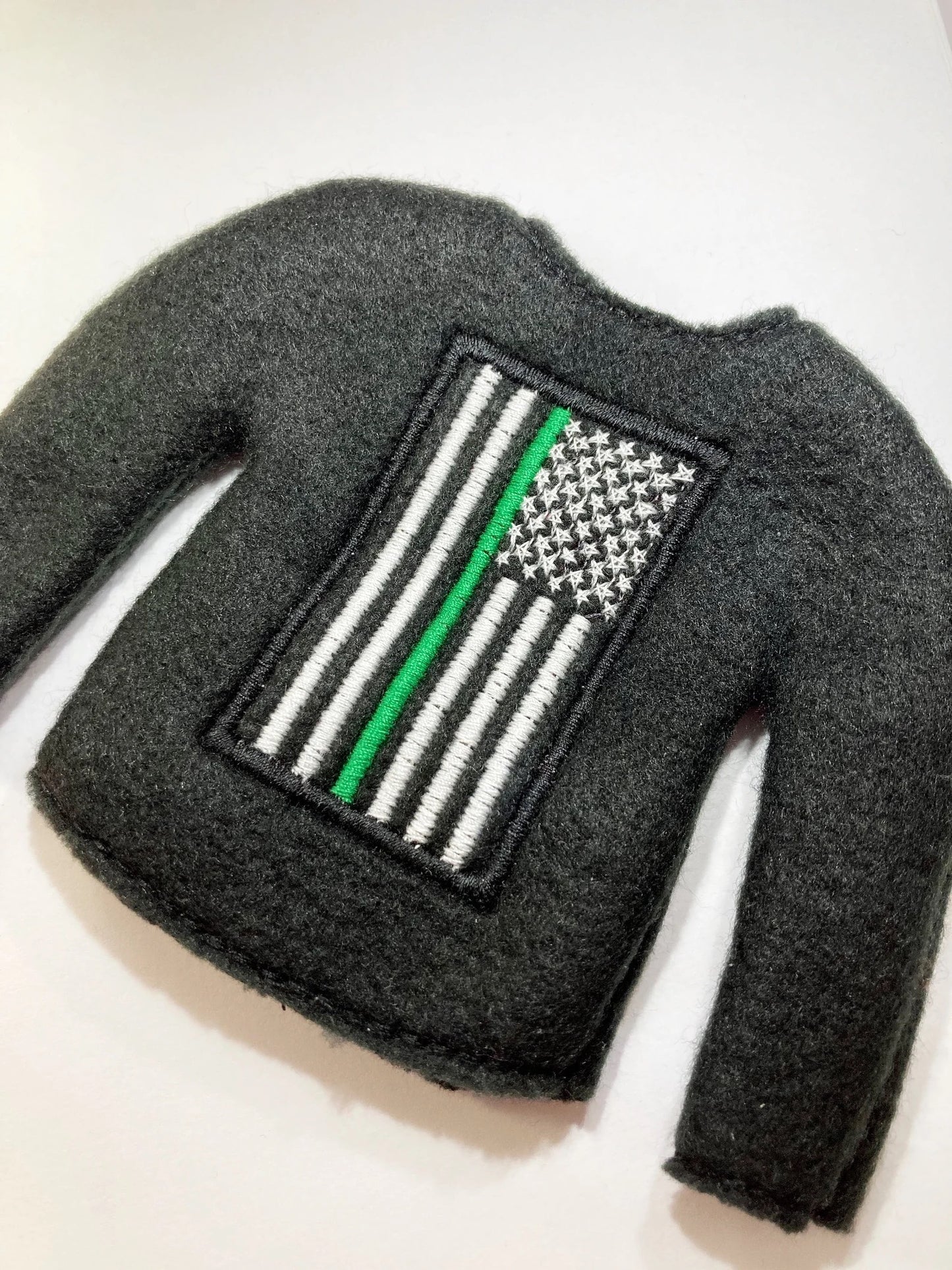 Thin Red Line Firefighter Embroidered Christmas Elf Sweater Clothing Prop, 12" Doll Clothes Accessories Fire American Flag Thin Blue Yellow Green Gray