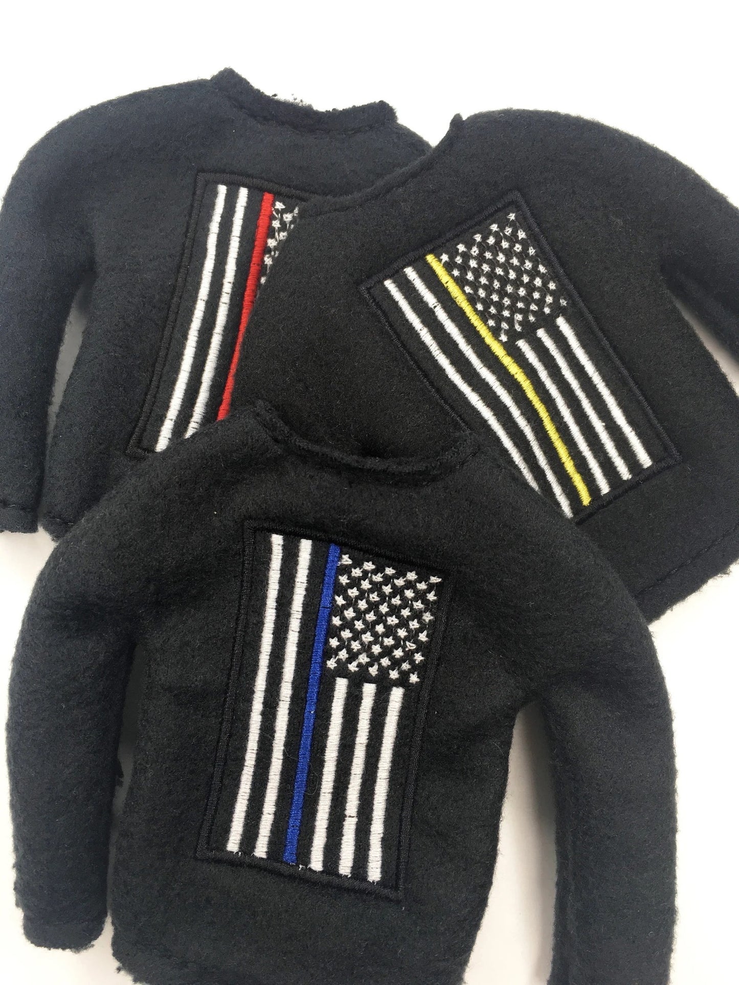 Thin Red Line Firefighter Embroidered Christmas Elf Sweater Clothing Prop, 12" Doll Clothes Accessories Fire American Flag Thin Blue Yellow Green Gray