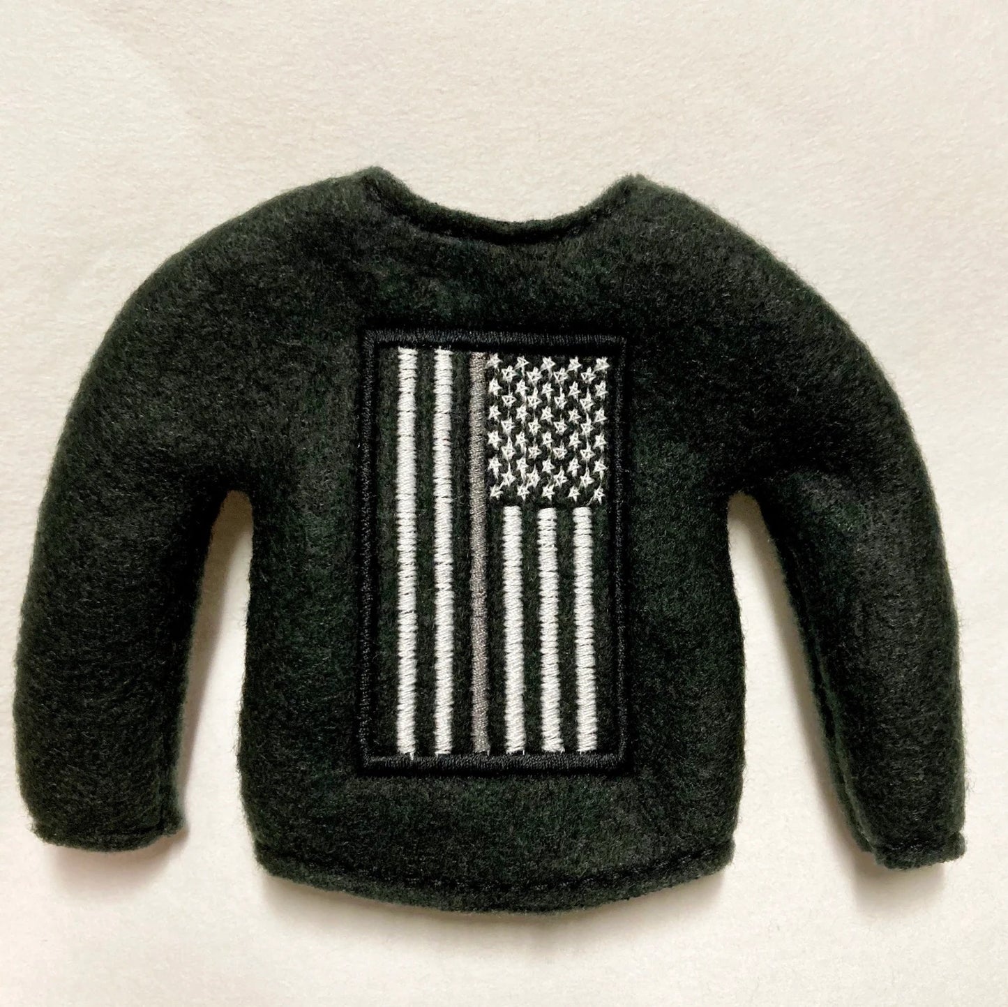 Thin Red Line Firefighter Embroidered Christmas Elf Sweater Clothing Prop, 12" Doll Clothes Accessories Fire American Flag Thin Blue Yellow Green Gray