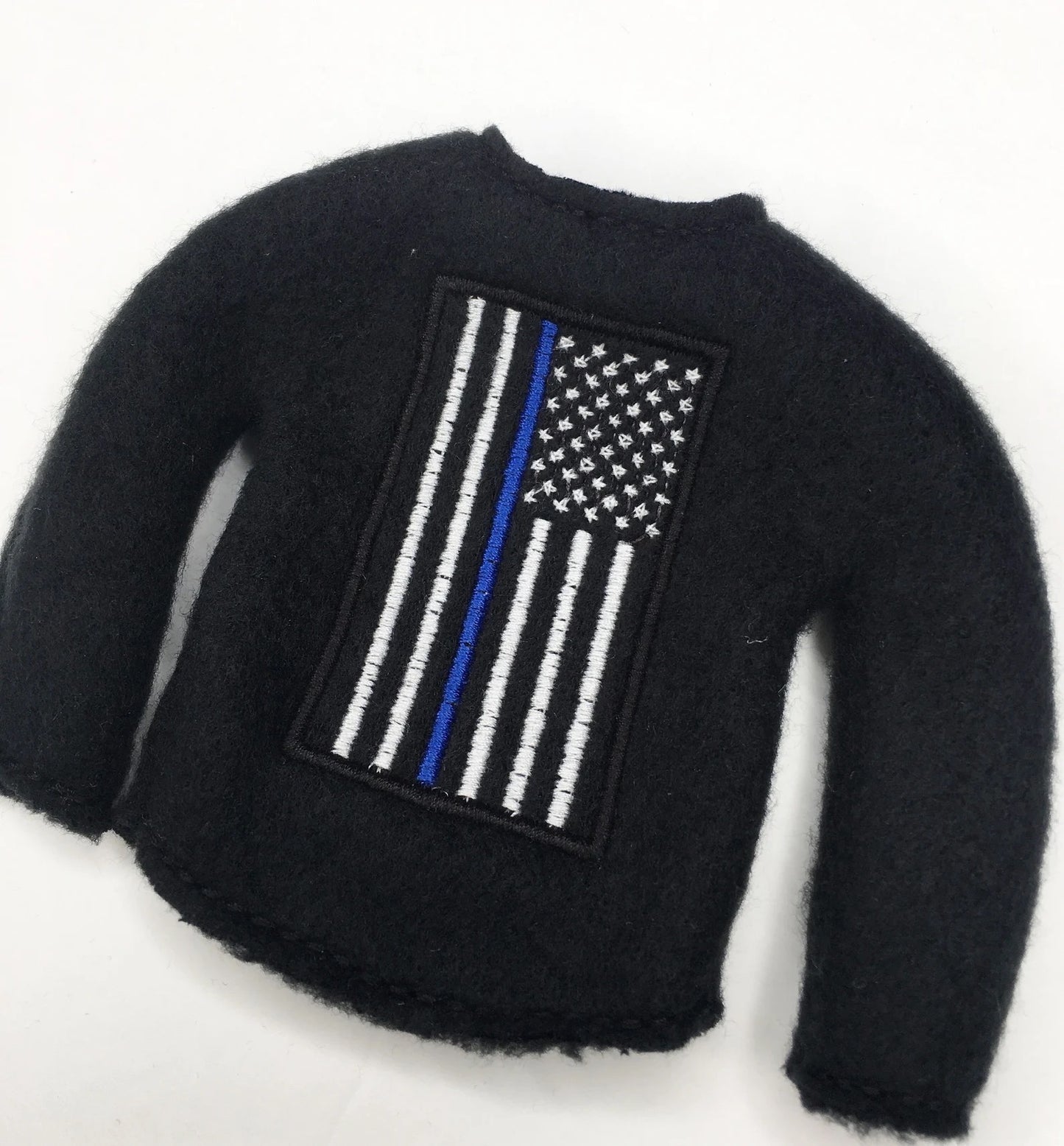 Thin Red Line Firefighter Embroidered Christmas Elf Sweater Clothing Prop, 12" Doll Clothes Accessories Fire American Flag Thin Blue Yellow Green Gray