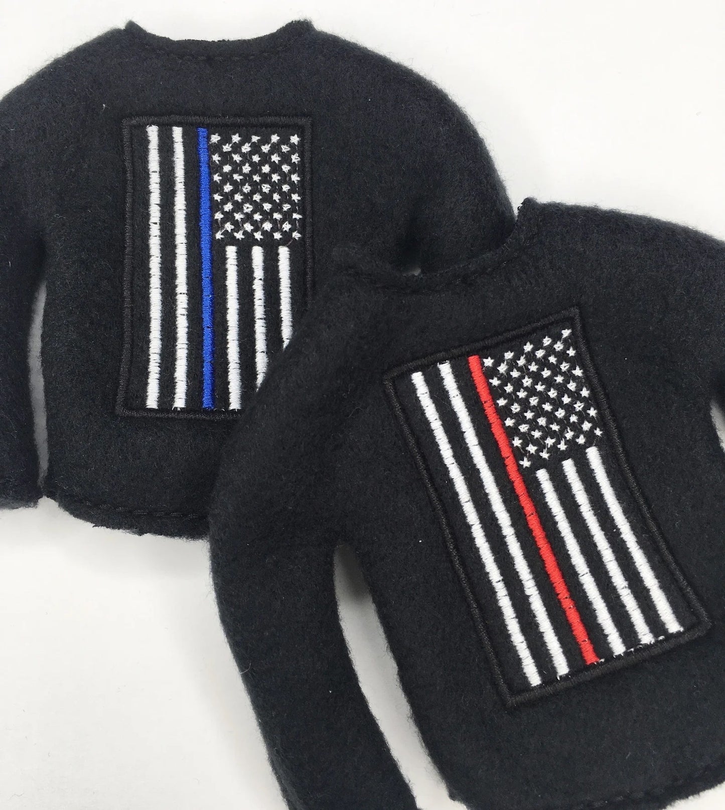 Thin Red Line Firefighter Embroidered Christmas Elf Sweater Clothing Prop, 12" Doll Clothes Accessories Fire American Flag Thin Blue Yellow Green Gray