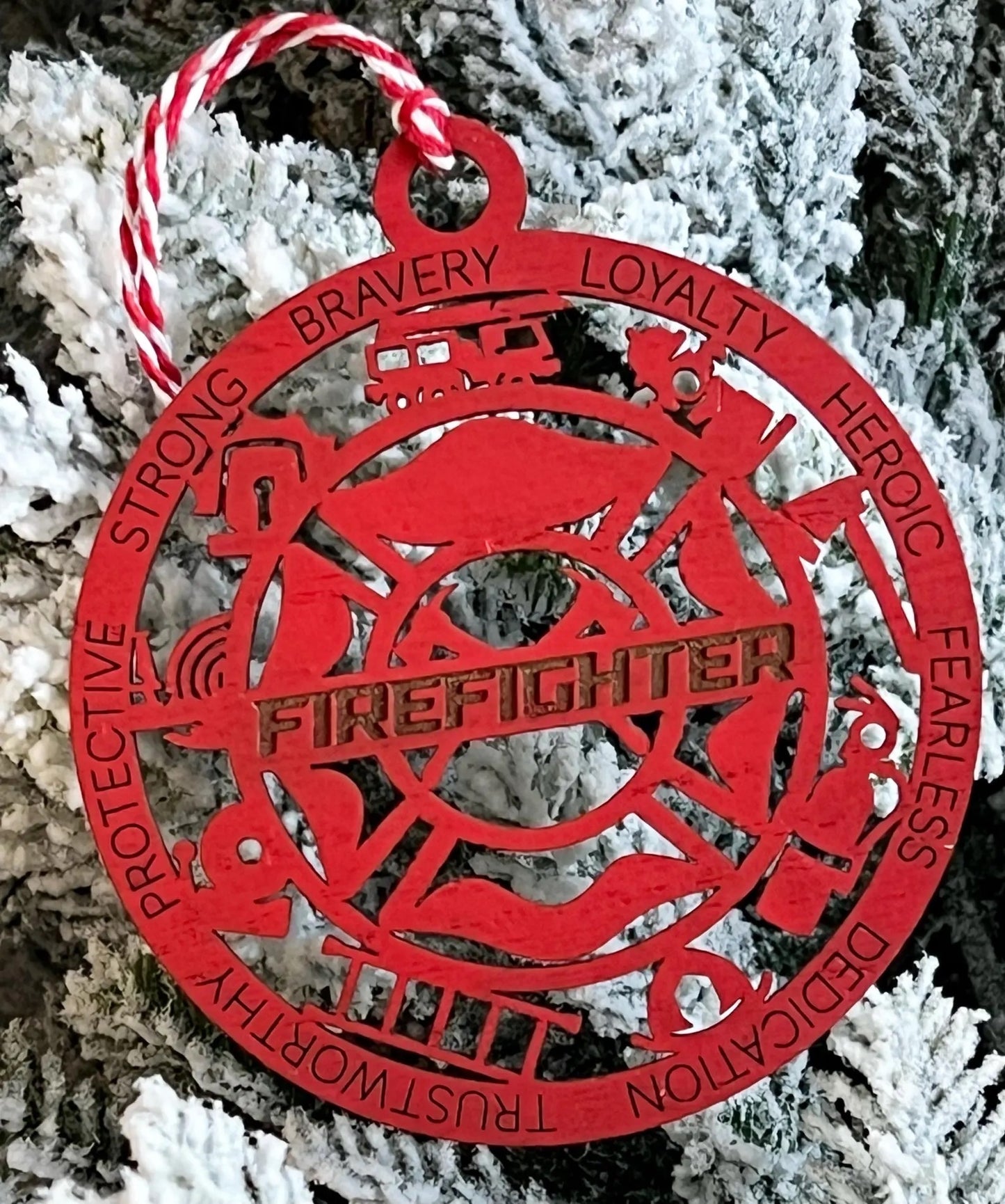 Wooden Firefighter Christmas Ornament
