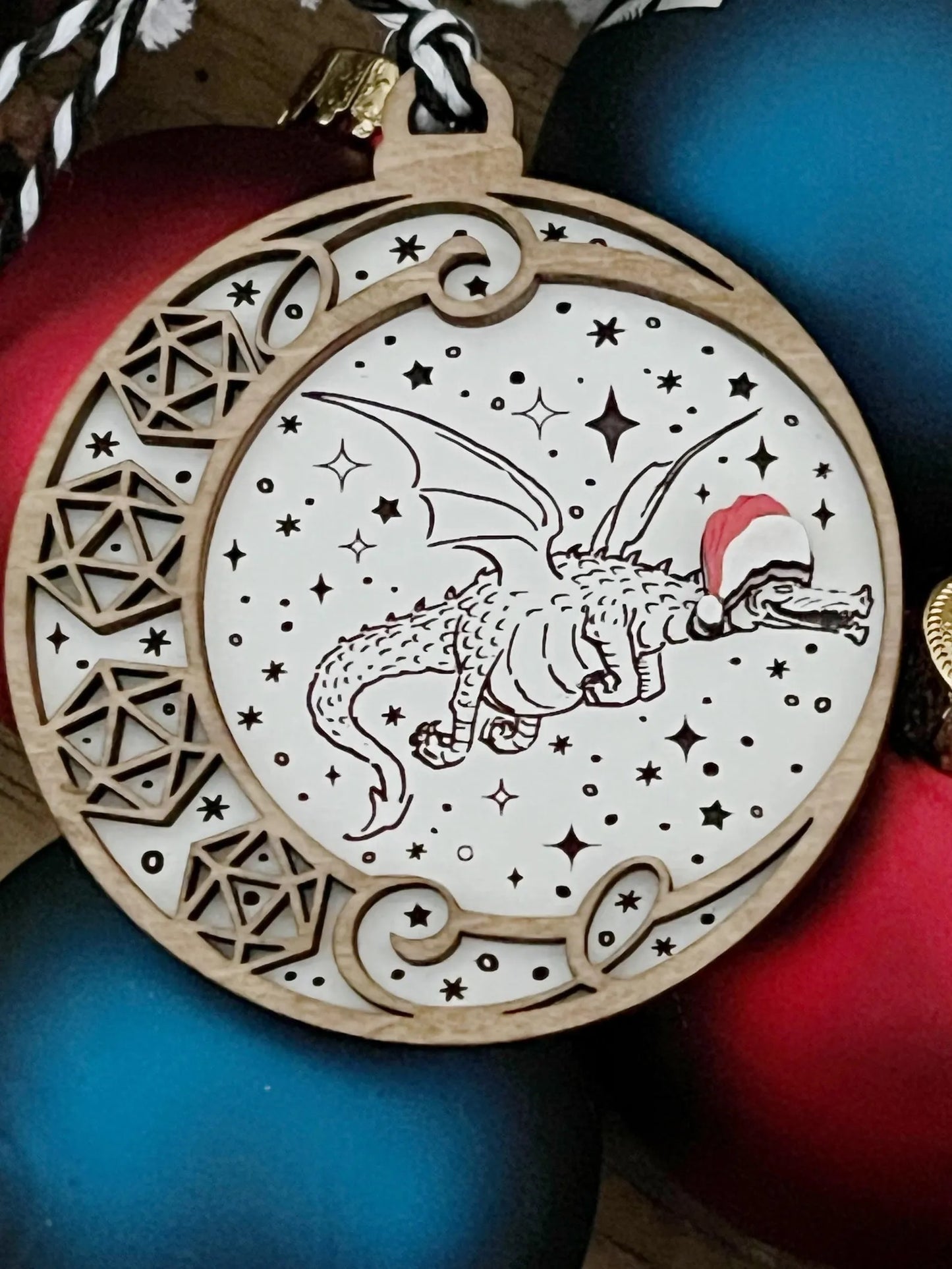 Derpy Dragon-themed D20 RPG Dice Game Ornament: Perfect for Christmas & Easter Baskets Tags