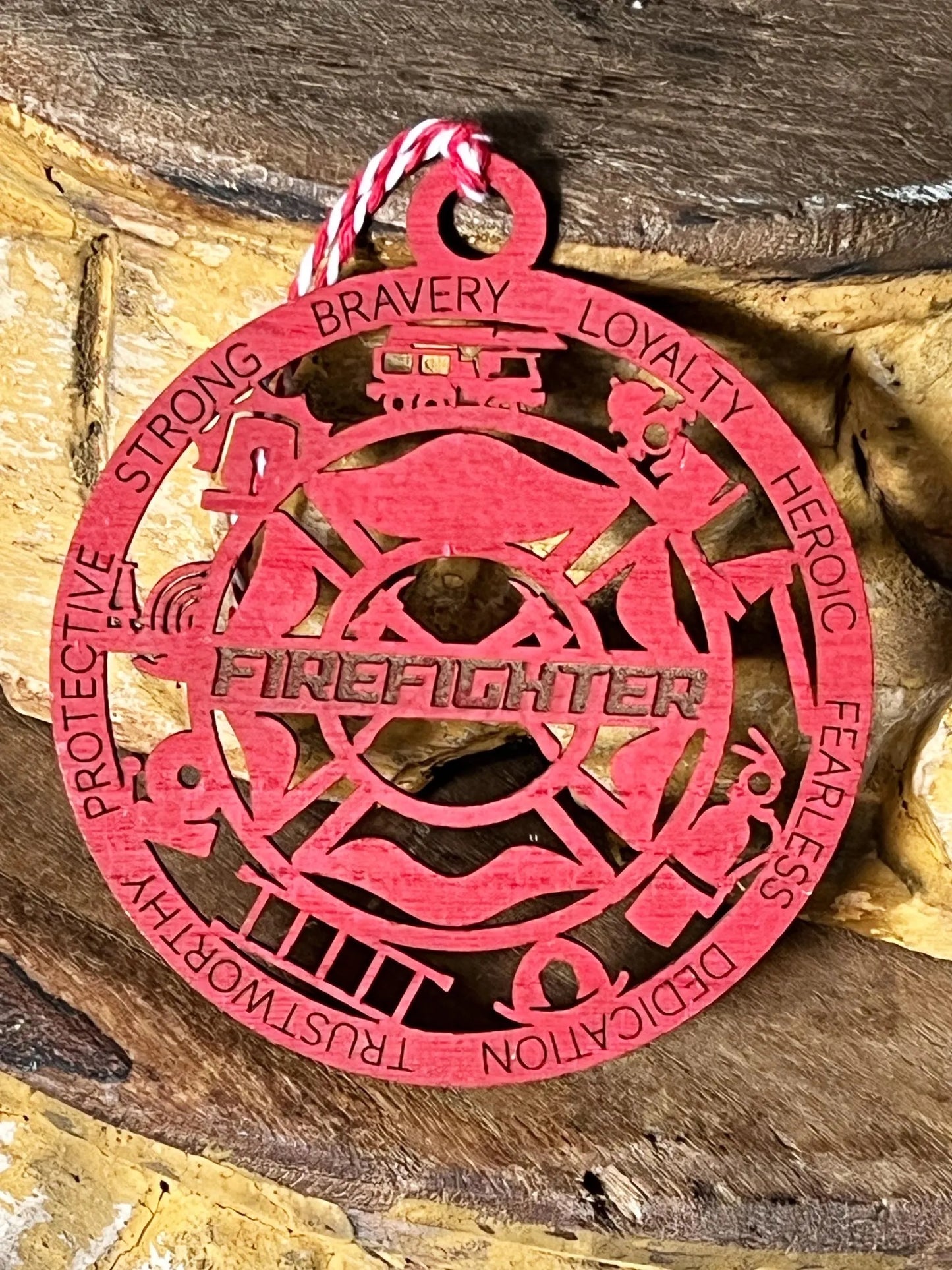 Wooden Firefighter Christmas Ornament