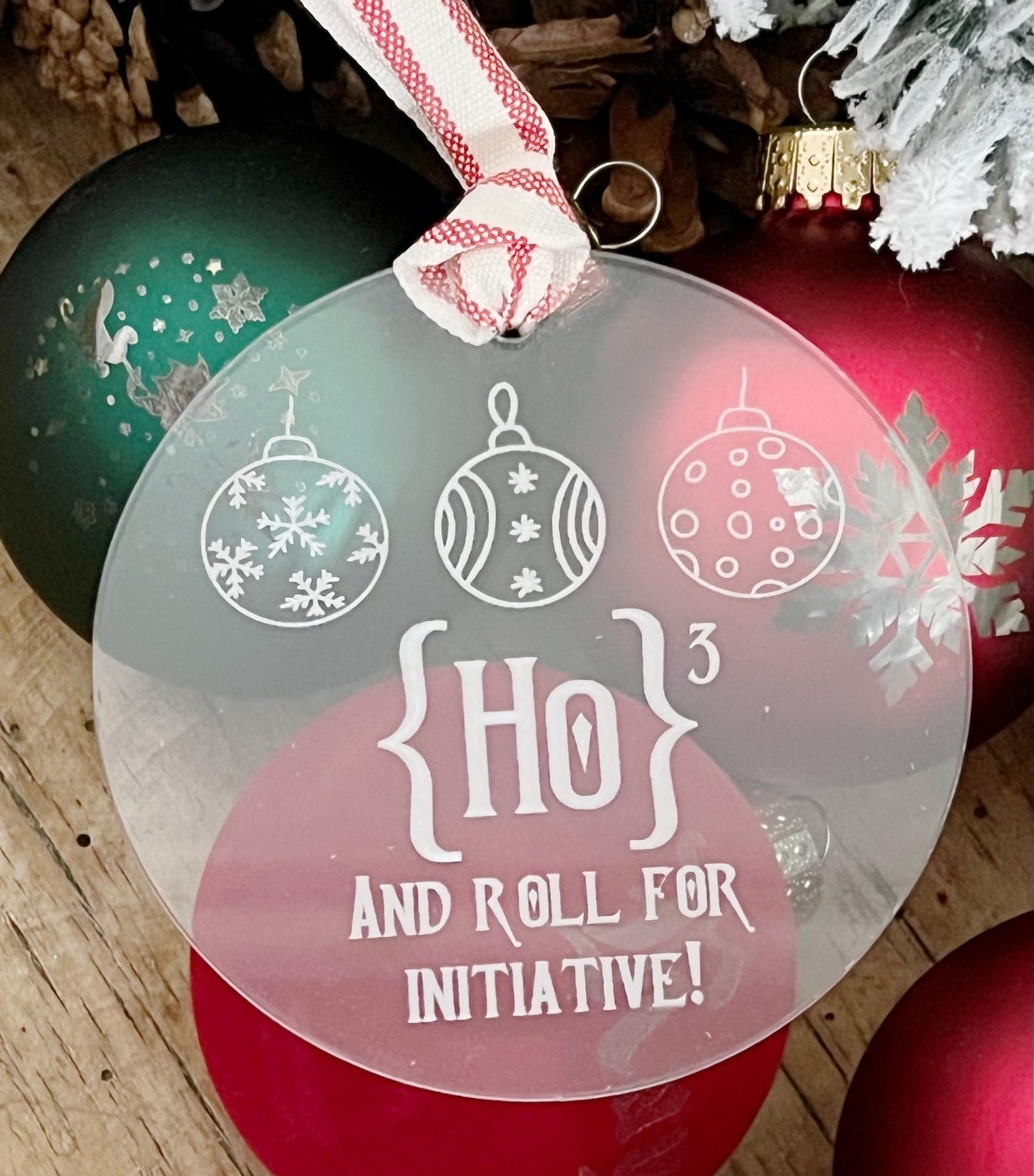 Ho Times Three and Roll for Initiative DND D20 Dice Game Christmas Ornament Critmas
