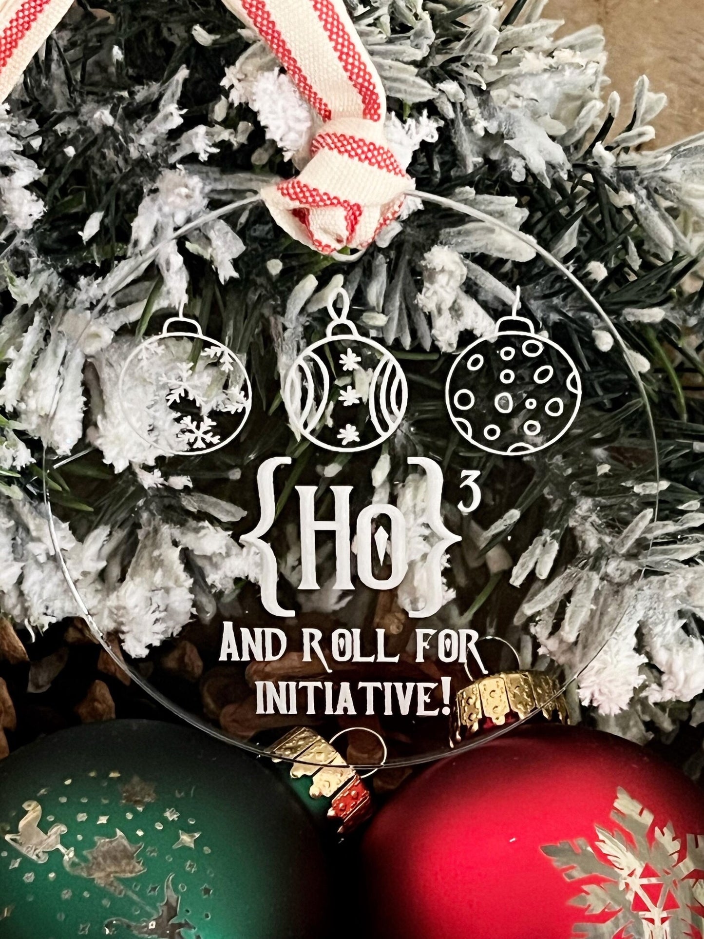 Ho Times Three and Roll for Initiative DND D20 Dice Game Christmas Ornament Critmas