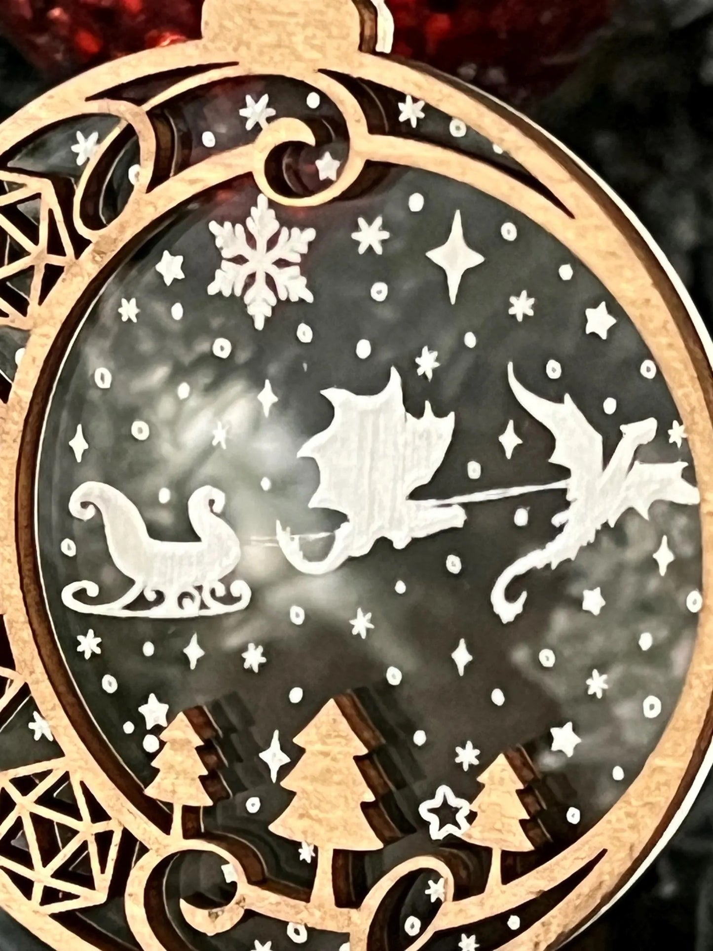 Clear Dragon Sleigh D20 DND Dice Game Christmas Ornament