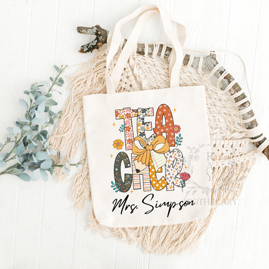 Personalized Muted Fall Teacher Tote