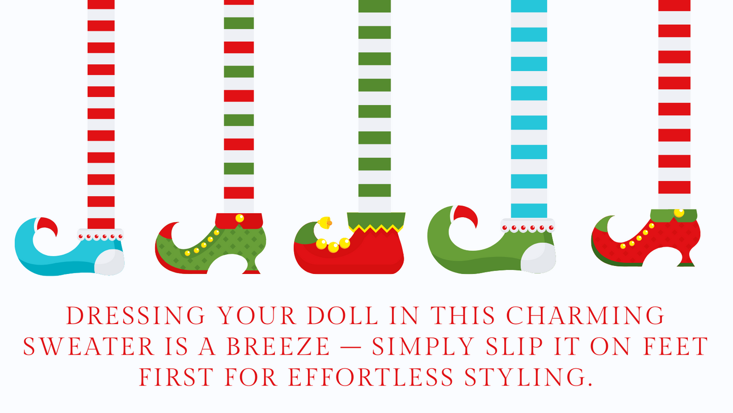 Farmhouse Highland Cow Embroidered Christmas Elf Sweater Clothing Prop, Elf Clothes, 12" Doll Clothes Accessories, Christmas Ornament