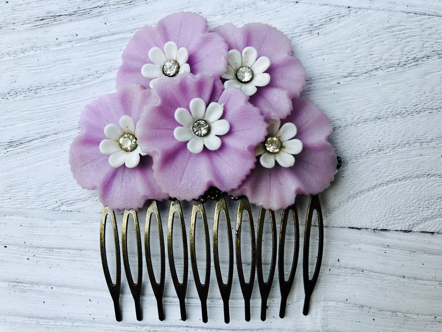 Vintage Purple Spring Floral Collage Hair Comb OOAK