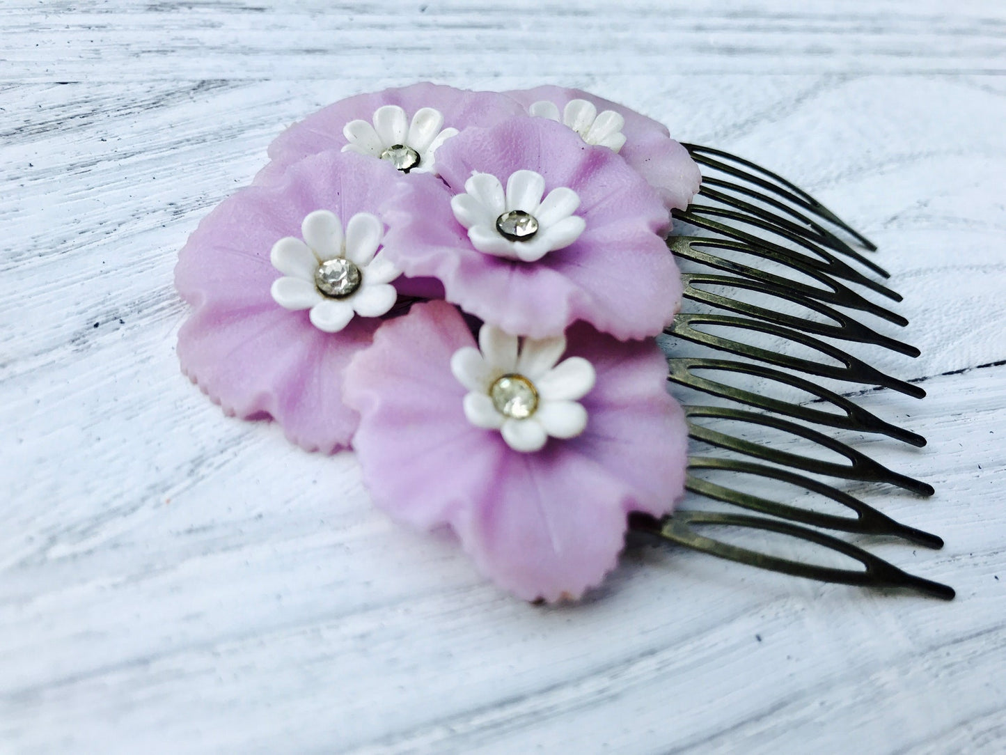 Vintage Purple Spring Floral Collage Hair Comb OOAK