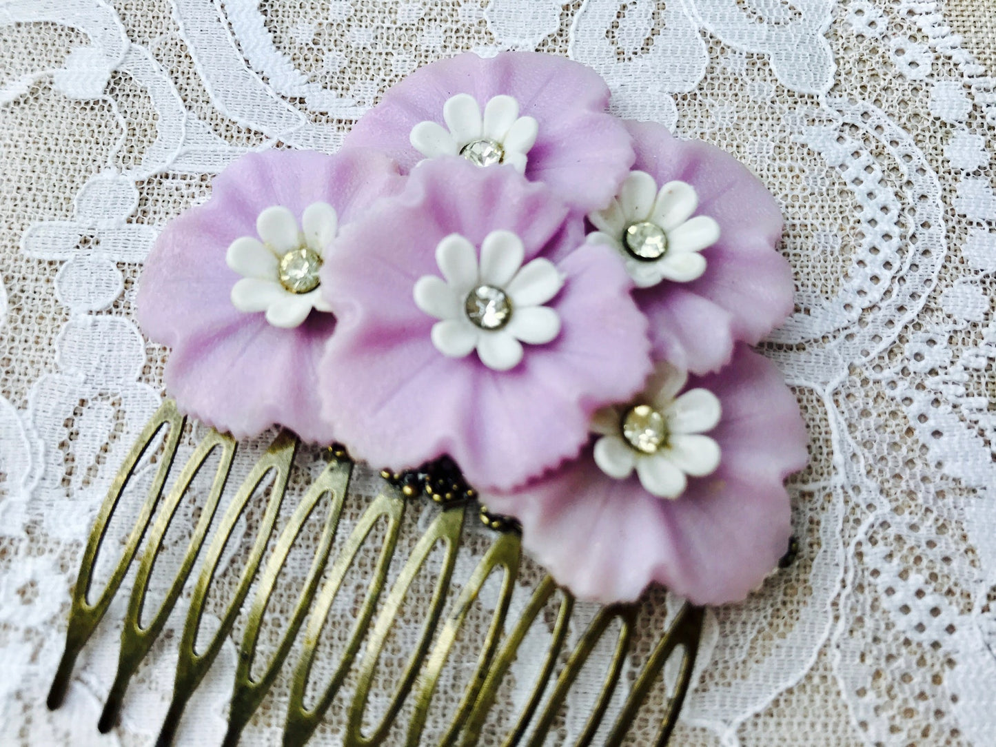 Vintage Purple Spring Floral Collage Hair Comb OOAK