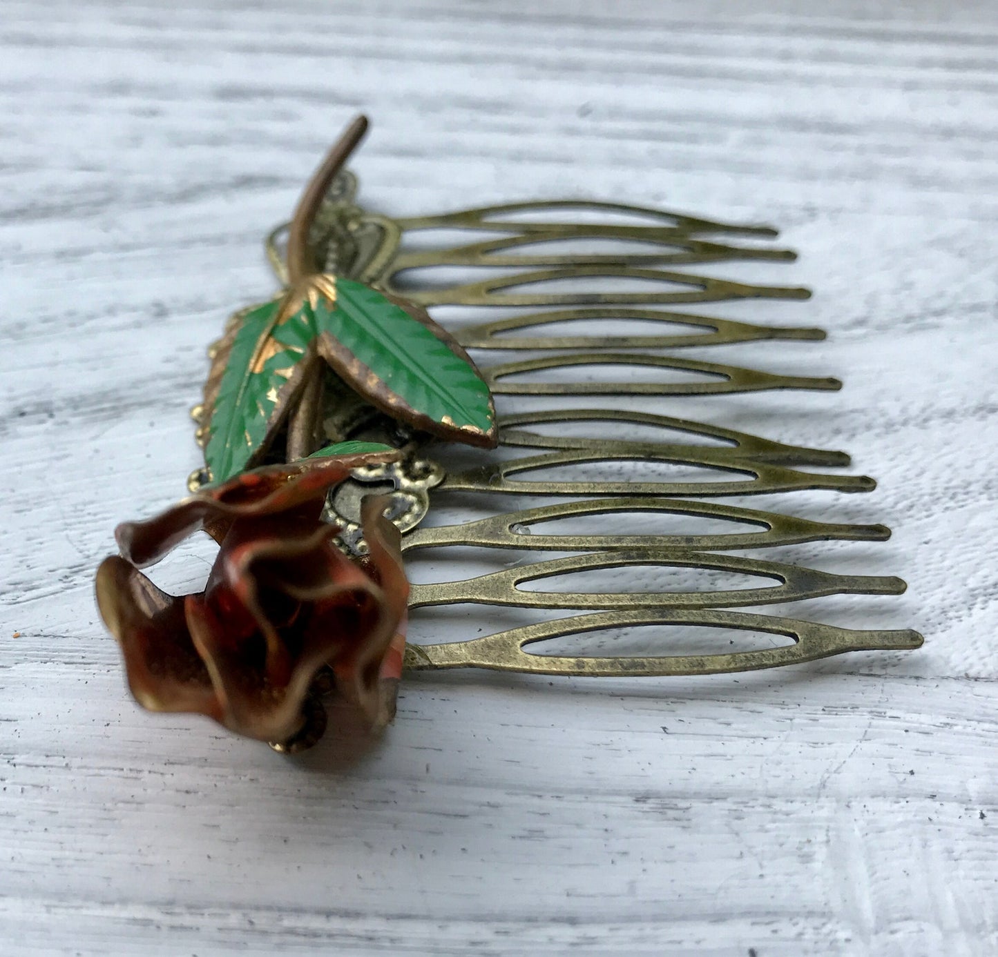 Vintage Orange Rose Spring Floral Collage Hair Comb OOAK