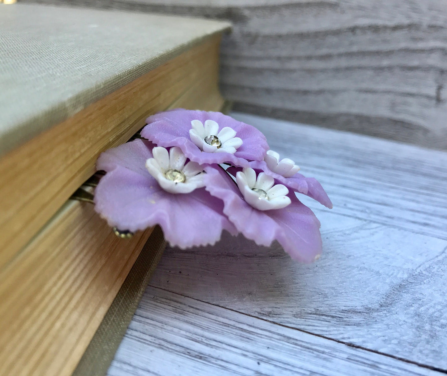 Vintage Purple Spring Floral Collage Hair Comb OOAK