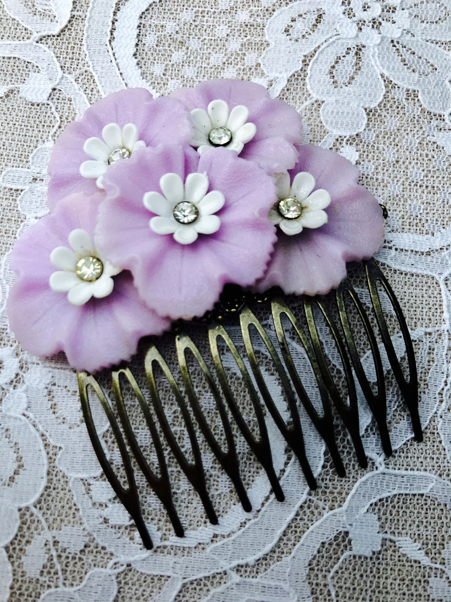 Vintage Purple Spring Floral Collage Hair Comb OOAK