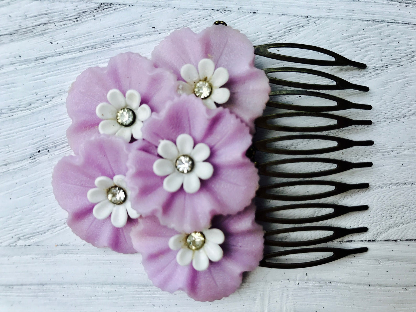 Vintage Purple Spring Floral Collage Hair Comb OOAK