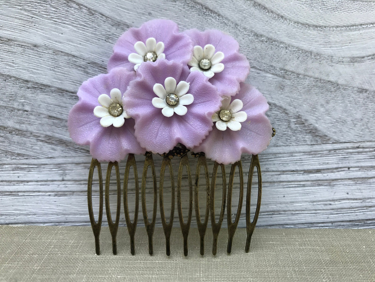 Vintage Purple Spring Floral Collage Hair Comb OOAK