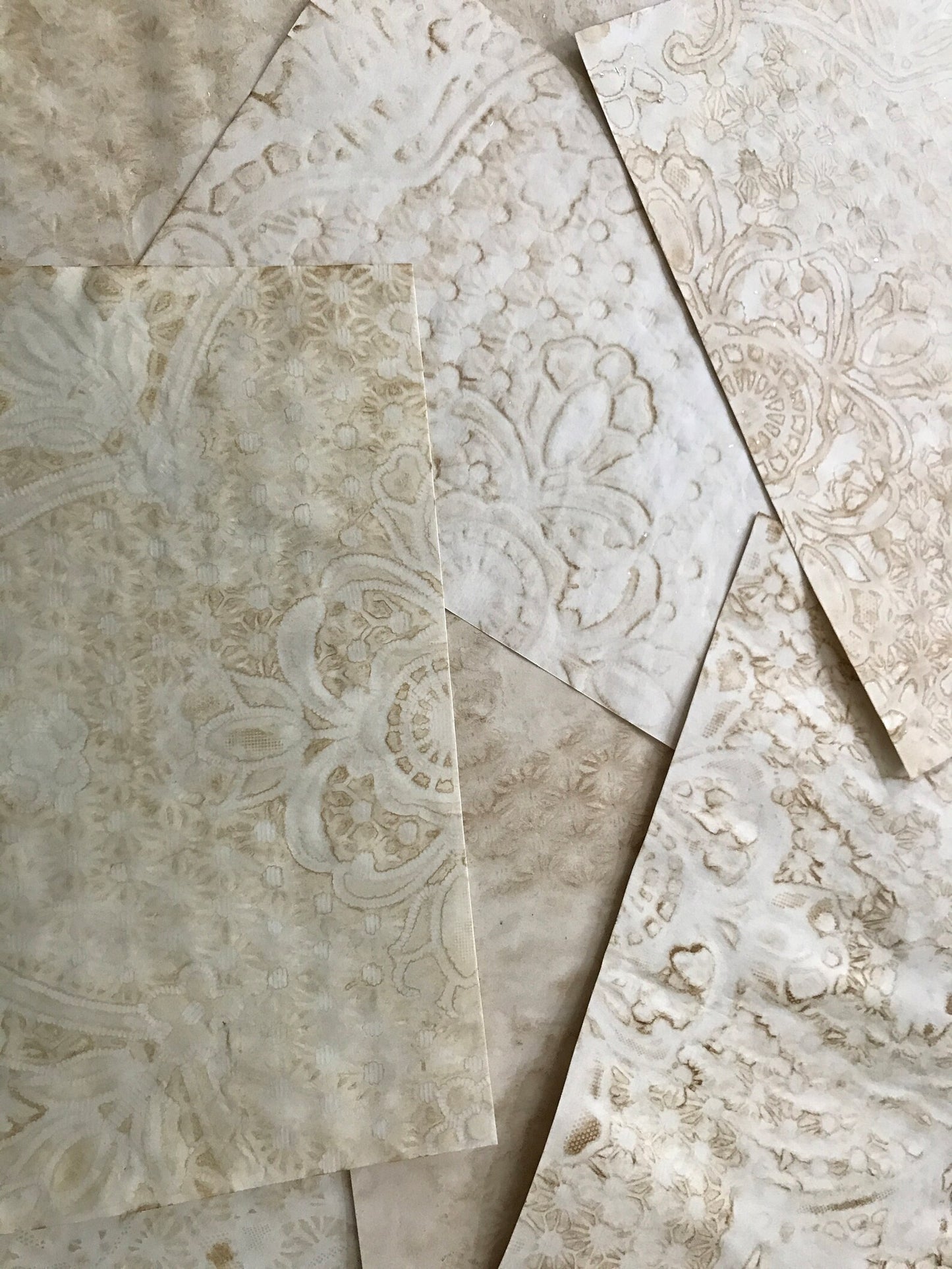 Grunge Lace Coffee Dyed Tea Dyed Paper with Lace Imprint Coffee Stain Tea Stained For use in Junk Journals, Scrapbook, Mixed Media, Collage