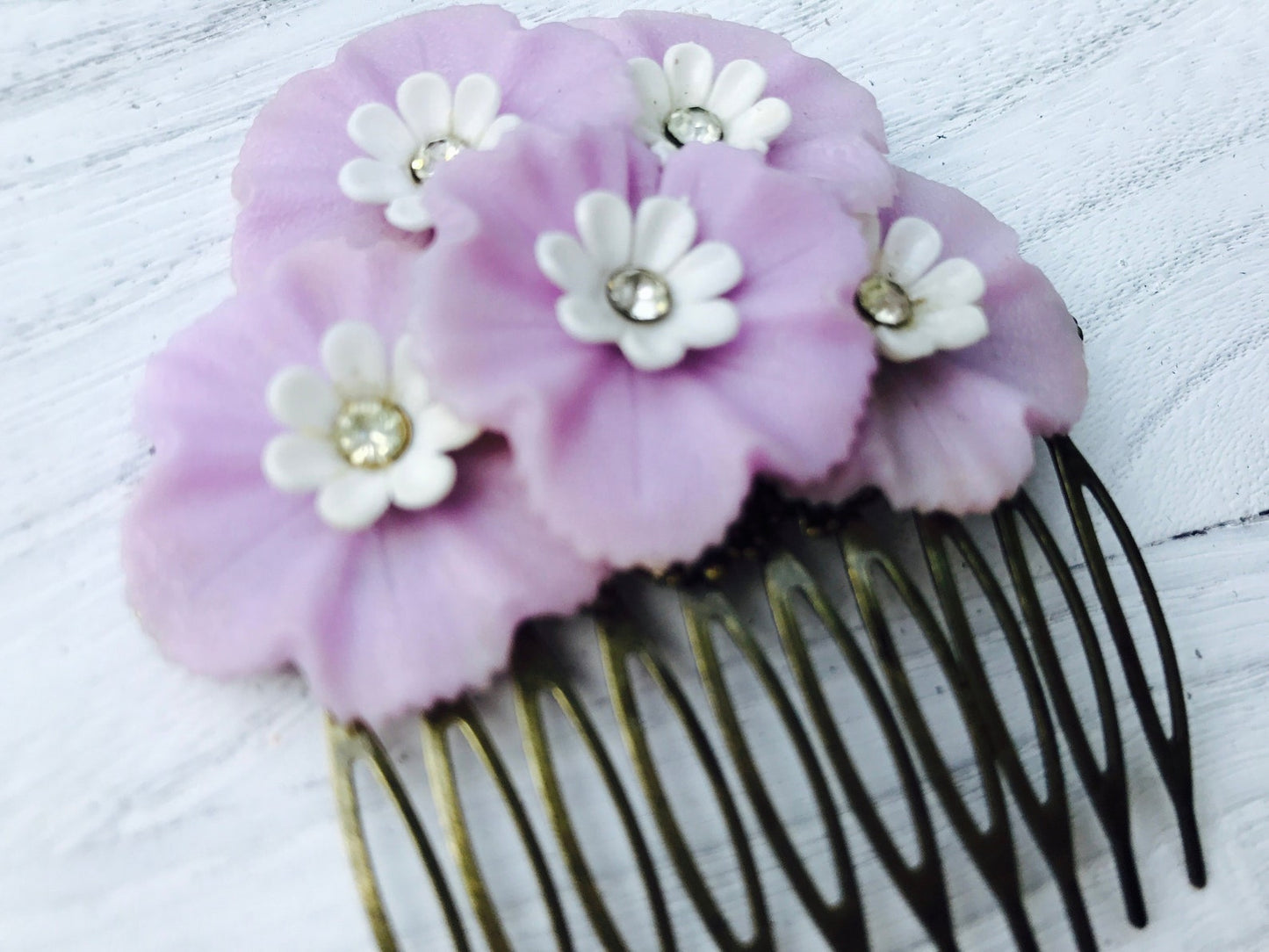 Vintage Purple Spring Floral Collage Hair Comb OOAK