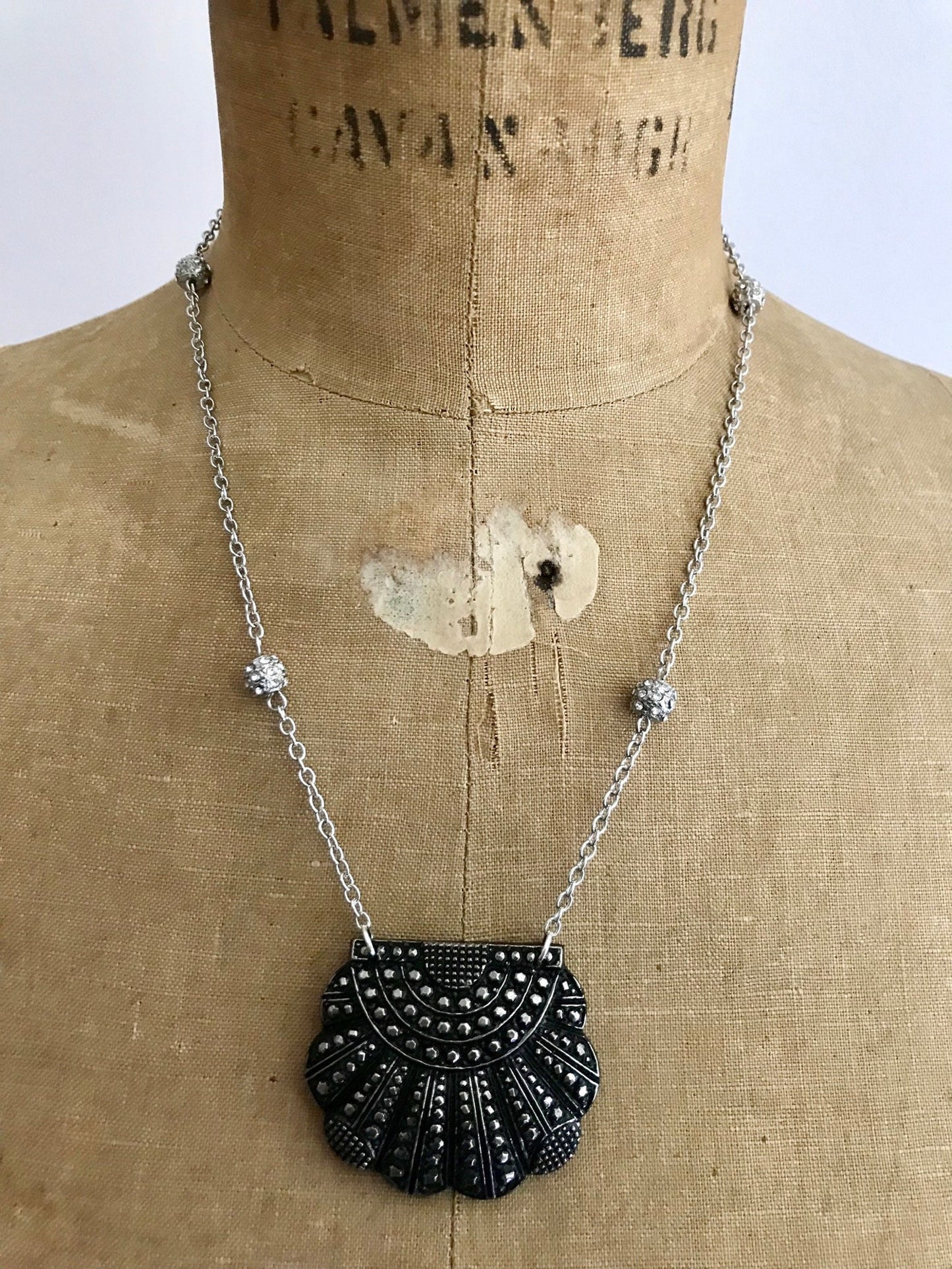 Art Deco Vintage Assemblage Black Glass Necklace OOAK