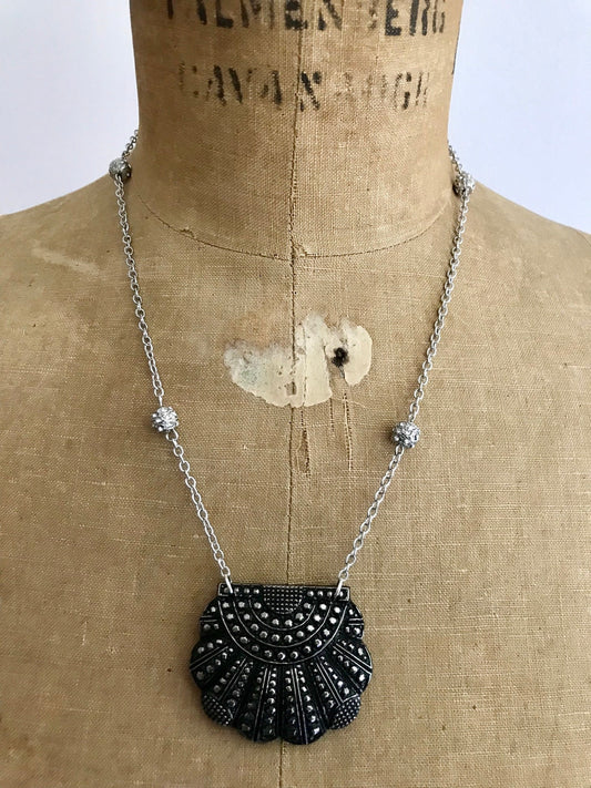 Art Deco Vintage Assemblage Black Glass Necklace OOAK