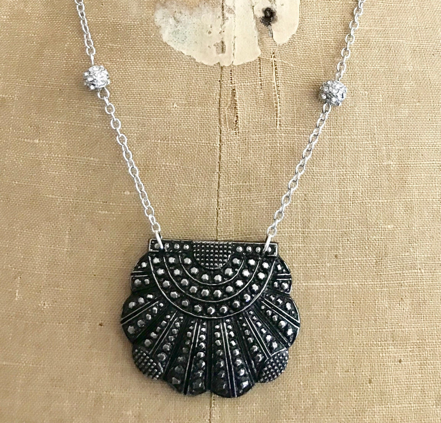 Art Deco Vintage Assemblage Black Glass Necklace OOAK