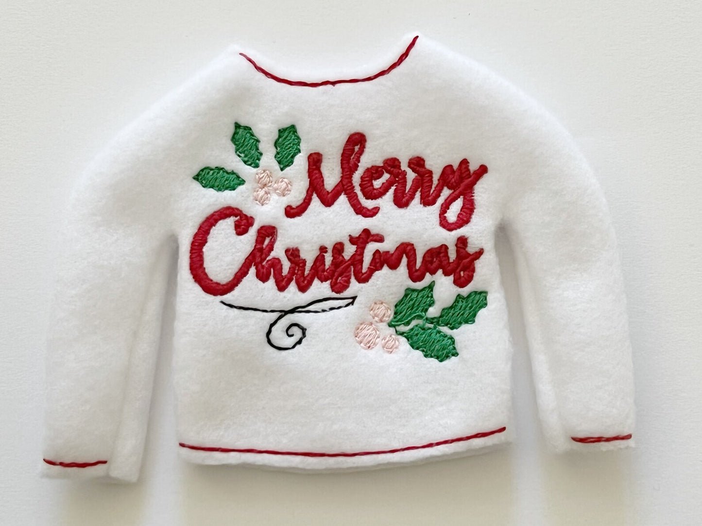 Merry Christmas Embroidered Elf Sweater - Festive 12" Doll Clothing Prop