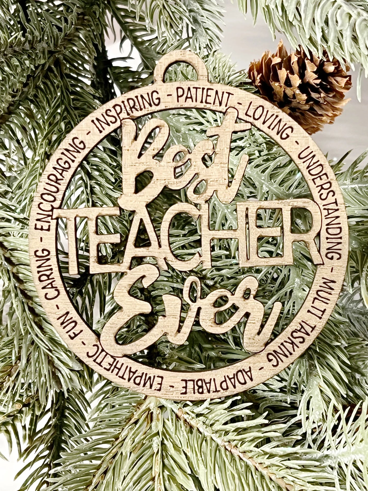 Wooden Best Teacher Ever Christmas Ornament