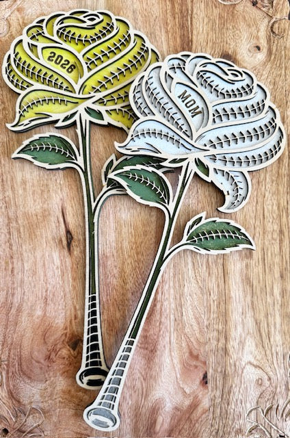 Baseball or Softball Wooden Rose | Personalized Sports Flower | Custom Mom, Number, or Year | Coach Engraved Keepsake Gift