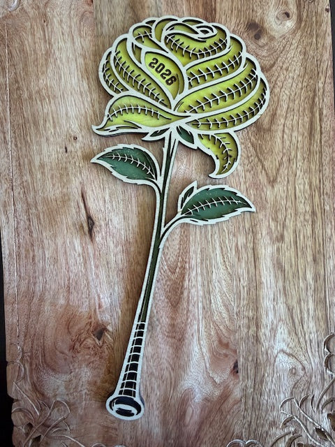 Baseball or Softball Wooden Rose | Personalized Sports Flower | Custom Mom, Number, or Year | Coach Engraved Keepsake Gift