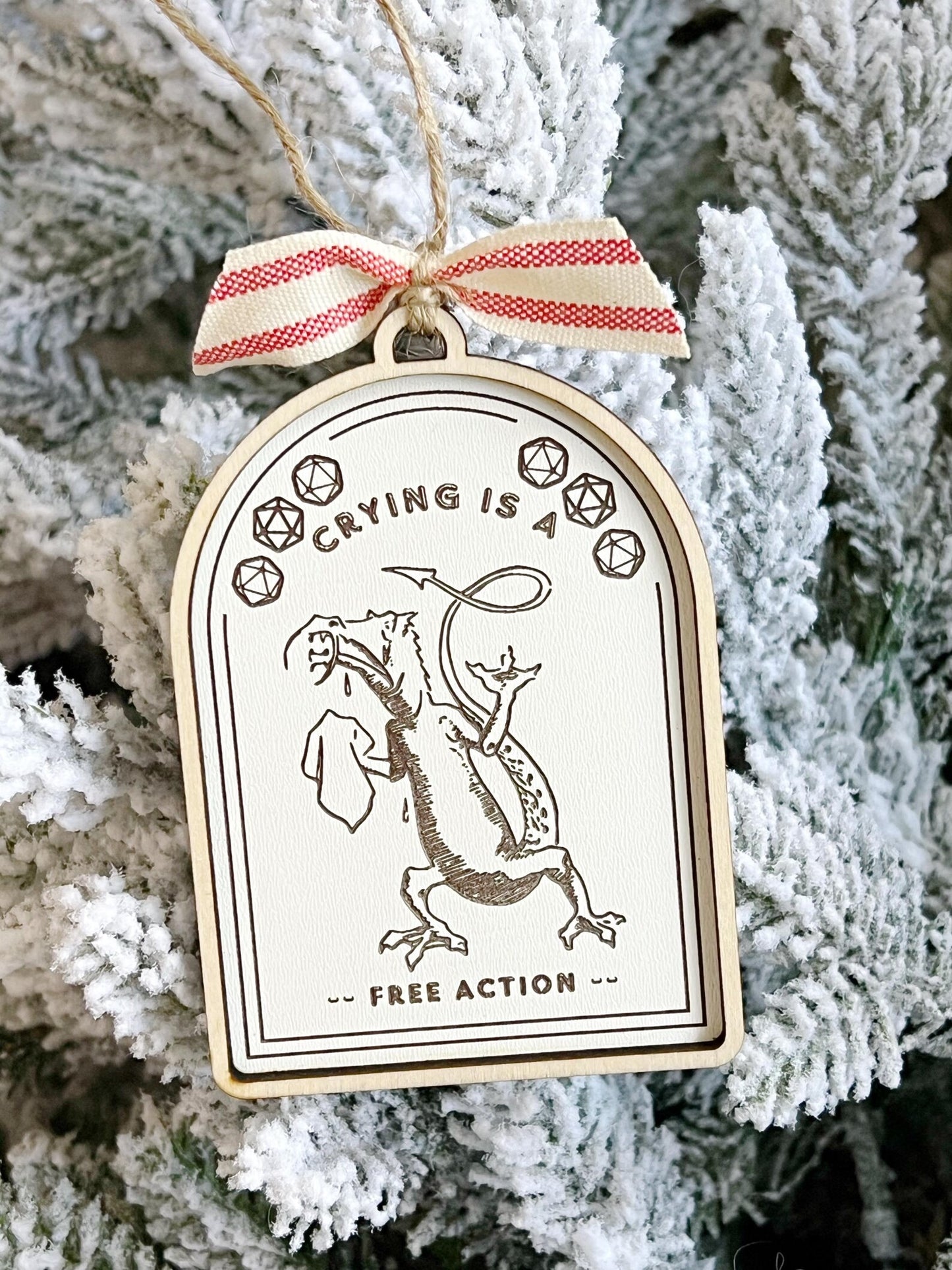 Crying is a Free Action Dragon DND Dice Game Christmas Ornament Critmas Crit Mas