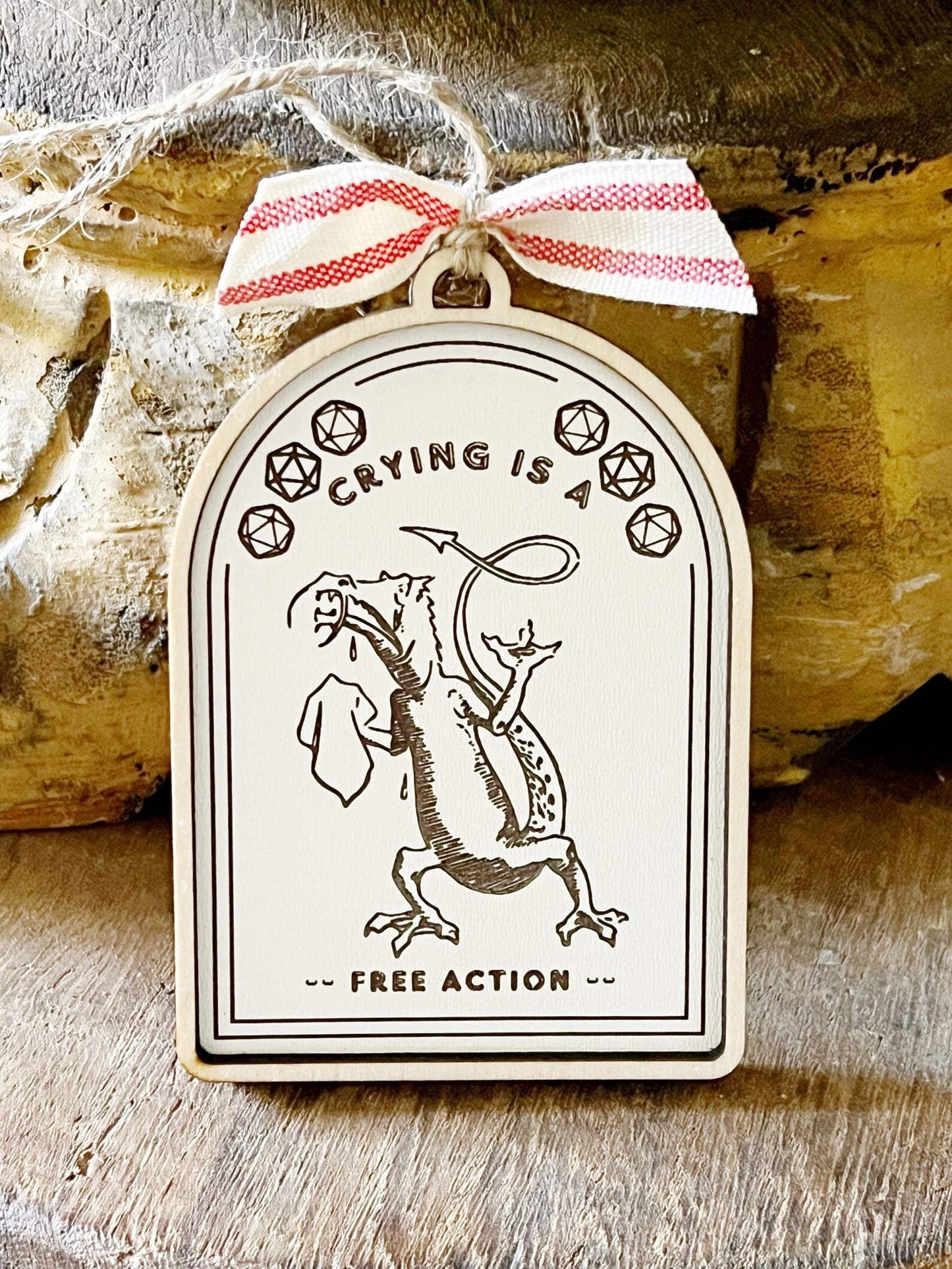 Crying is a Free Action Dragon DND Dice Game Christmas Ornament Critmas Crit Mas