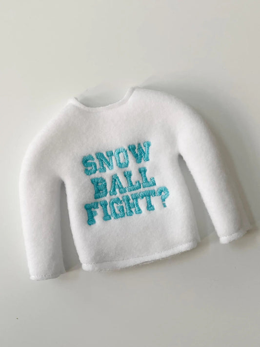 Snowball Fight Embroidered Christmas Elf Sweater Clothing Prop, Elf Clothes, 12" Doll Clothes Accessories, Christmas Ornament