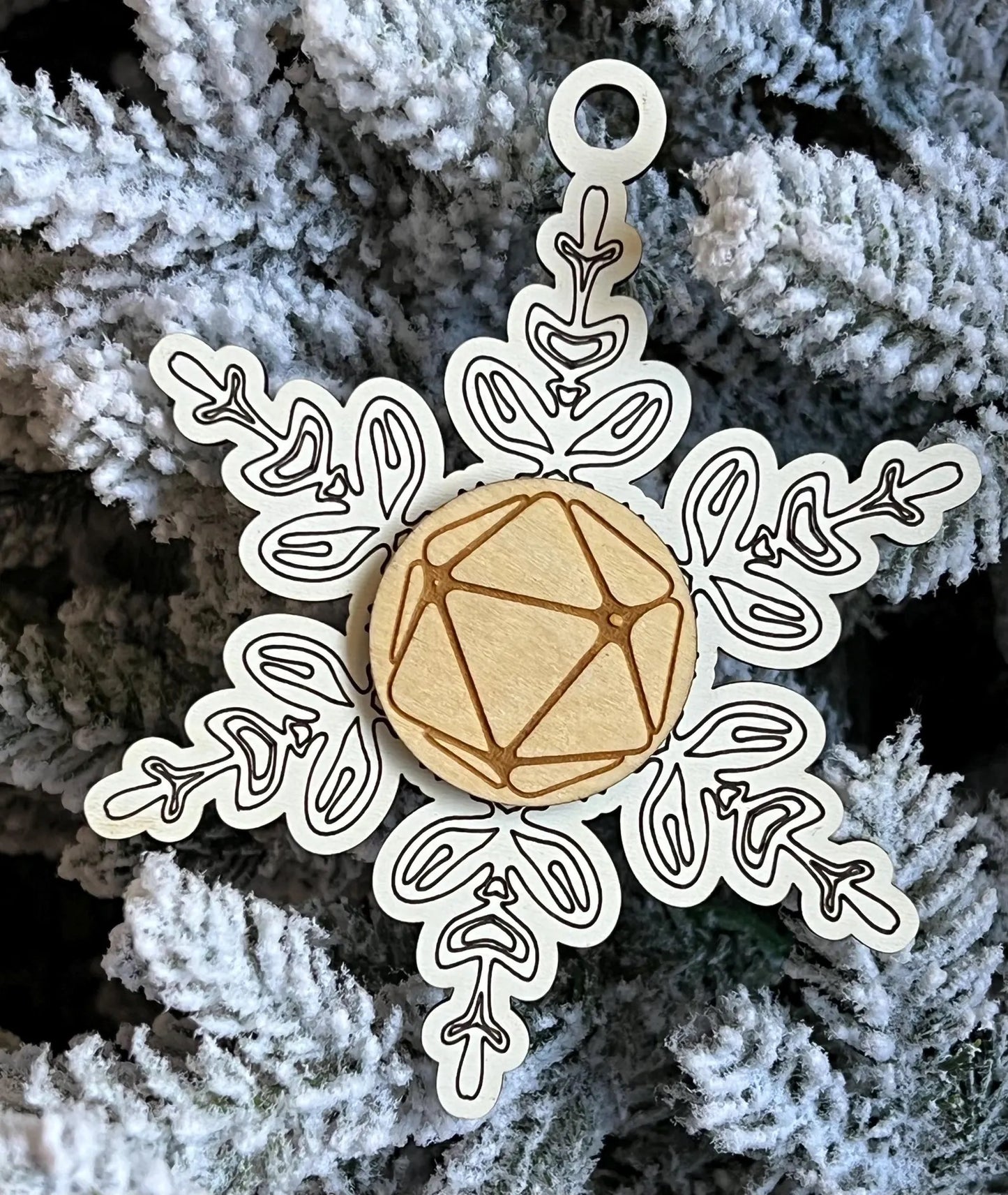 Wooden D20 Snowflake Christmas Ornament RPG Dice Game DND DM Gift