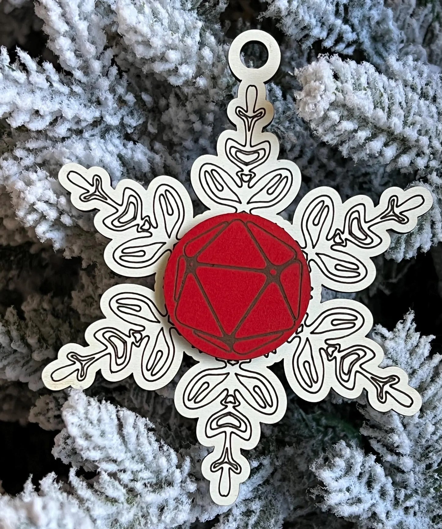 Wooden D20 Snowflake Christmas Ornament RPG Dice Game DND DM Gift
