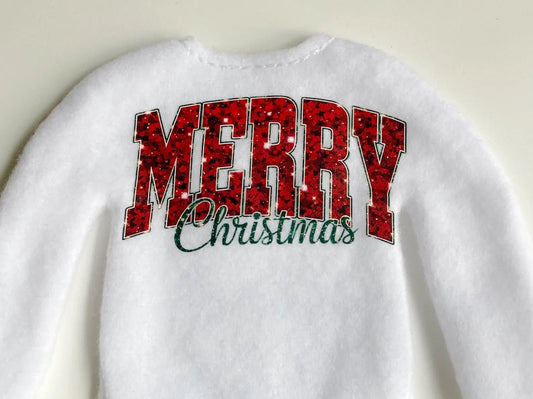 Sparkling Faux Sequin Merry Christmas Elf Sweater Clothing Prop, Elf Clothes, 12" Doll Clothes Accessories