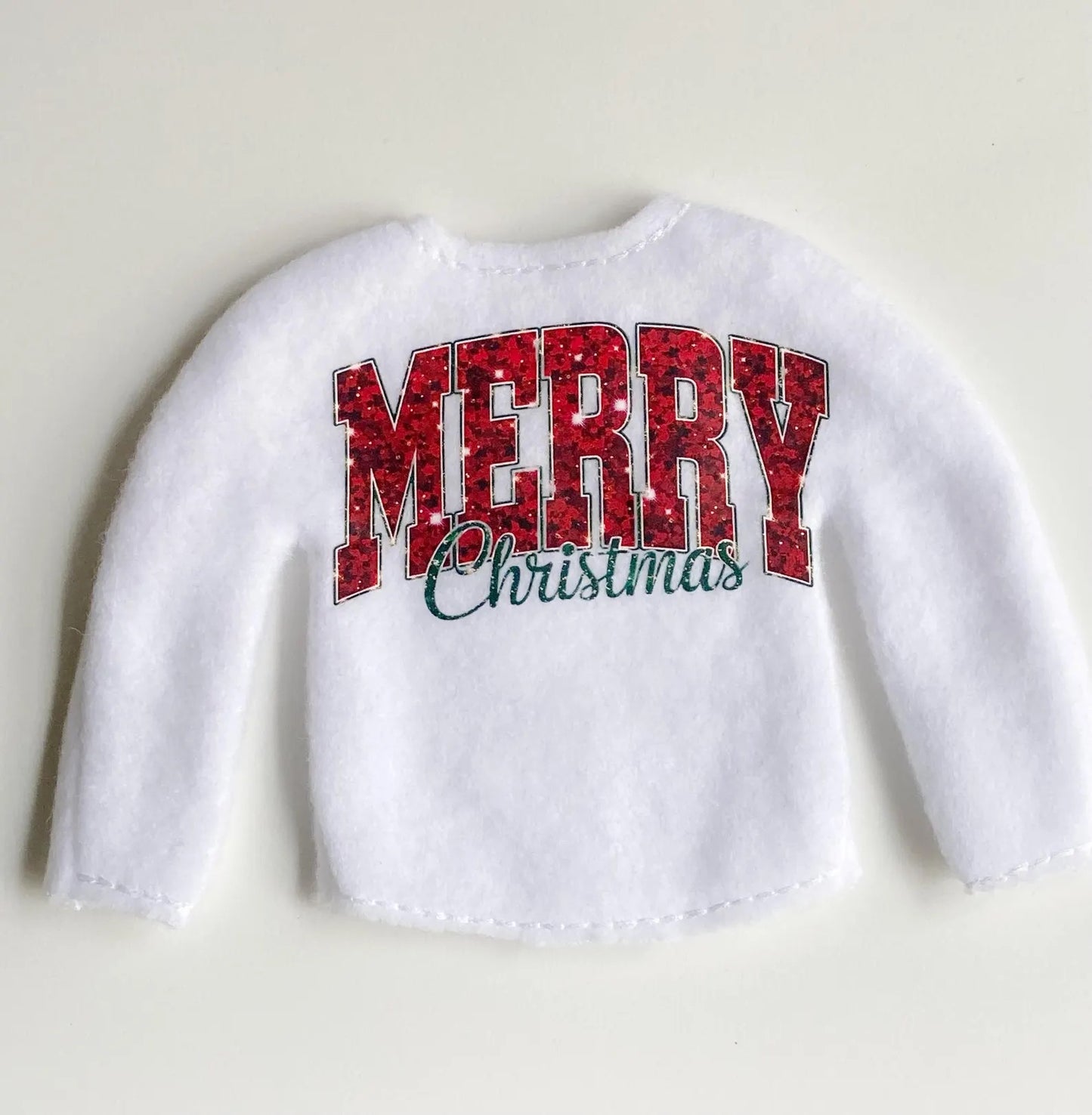 Sparkling Faux Sequin Merry Christmas Elf Sweater Clothing Prop, Elf Clothes, 12" Doll Clothes Accessories