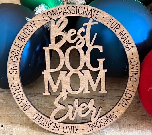 Wooden Best Dog Mom Dad Ever Christmas Ornament Pet Lover Gift Fur Baby