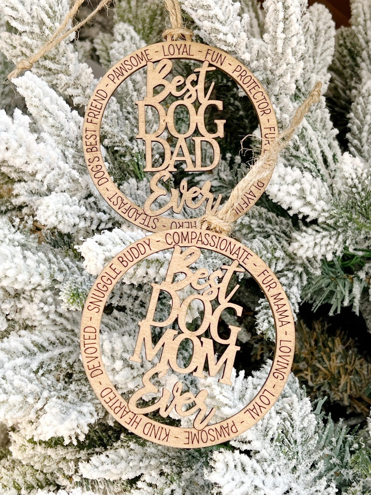 Wooden Best Dog Mom Dad Ever Christmas Ornament Pet Lover Gift Fur Baby