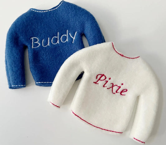 Personalized Name Embroidered Christmas Elf Sweater Clothing Prop, Elf Clothes, 12" Doll Clothes Accessories, Christmas Ornament