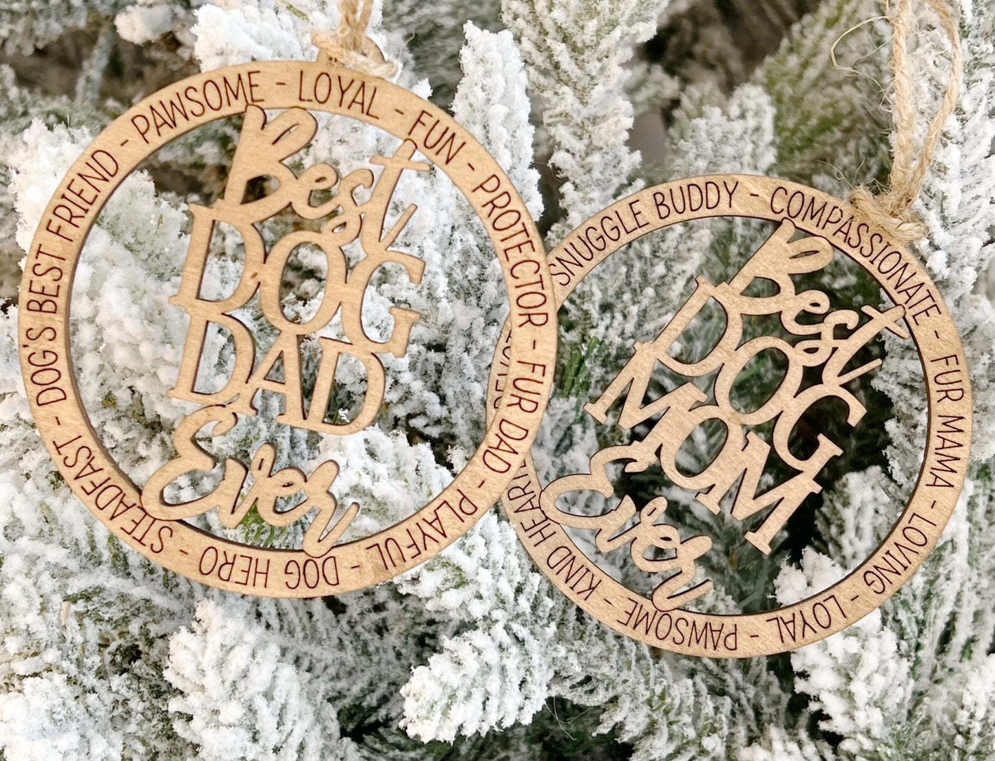 Wooden Best Dog Mom Dad Ever Christmas Ornament Pet Lover Gift Fur Baby
